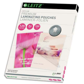 LEITZ Pochettes de plastification, 125 microns par face, format A4, boîte de 25, brillant, 74820000 photo du produit