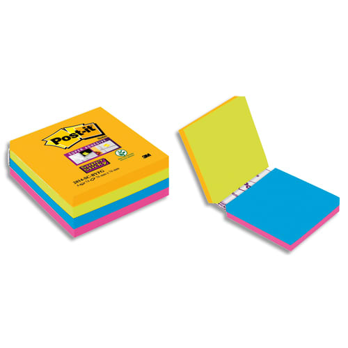 POST-IT Cube de 4 blocs Super Sticky Easy Select 74 feuilles lignées 76 x 76 mm photo du produit