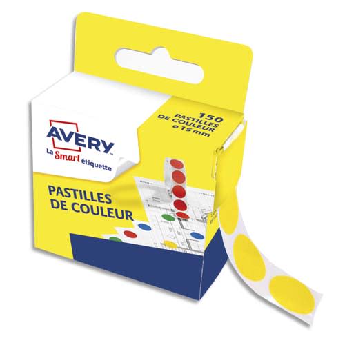 AVERY Boîte distributrice de 150 pastilles adhésives Ø15 mm. Coloris Jaune. photo du produit Principale L