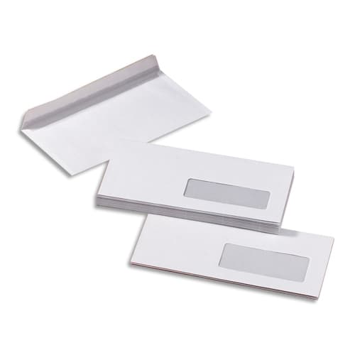 PERGAMY Boîte de 500 enveloppes Blanches 80g DL 110x220 mm fenêtre 35x100 mm auto-adhésives photo du produit Principale L