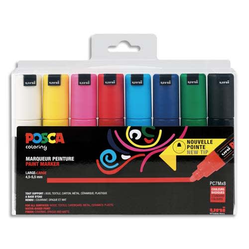 POSCA Pochette 8 marqueurs peinture à eau, pointe large conique PC7M. Assortis photo du produit Principale L