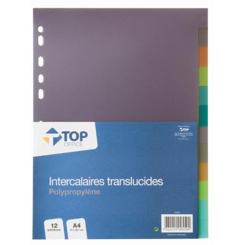 TOP OFFICE Intercalaire 12T A4 PP INCOLORE 412 photo du produit Principale L