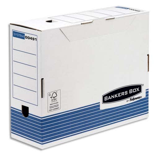 BANKERS BOX Boîte archives dos 10cm SYSTEM, montage automatique, carton recyclé Blanc/Bleu photo du produit Principale L