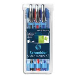 SCHNEIDER Pochette de 3 Stylos bille à capuchon, pointe large, corps caoutchouc confort, encres assorties photo du produit