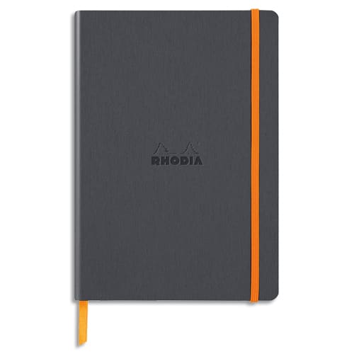 RHODIA Carnet Rhodiarama souple 14,8x21cm 160 pages lignées avec élastique. Couverture simili-cuir Gris photo du produit Principale L