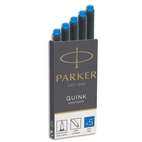 PARKER Etui de 5 cartouches longues QUINK encre Bleue effaçable. En blister. photo du produit Principale L