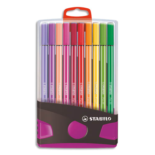 STABILO Pen 68 feutre de dessin pointe moyenne - ColorParade de 20 feutres  - Boîtier Gris/Fuchsia ≡ CALIPAGE