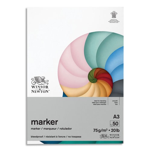 WINSOR & NEWTON Bloc de 50 feuilles de papier BLEEDPROOF A3 75g. Papier spécifique pour Promarker photo du produit Principale L