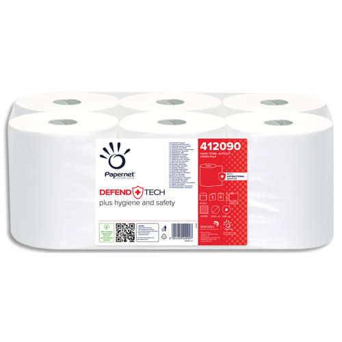 PAPERNET Colis de 6 bobines d'essuie-mains 2 plis pure ouate de cellulose L140m Blanc pour Autocut photo du produit Principale L