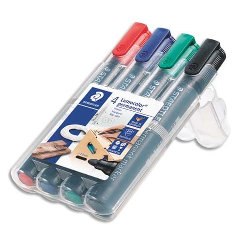 STAEDTLER Boîte de 4 marqueurs permanents assortis pointe ogive photo du produit Principale L