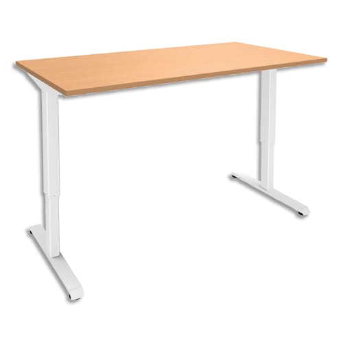 SIMMOB Bureau assis debout NIVO Hêtre piètement Blanc, électrique, réglable - Dim L160 x H69/120 x P80 cm photo du produit Principale L