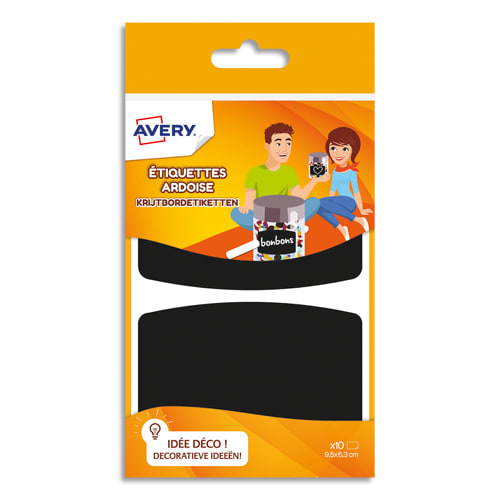 AVERY Sachet de 10 Etiquettes ardoises Noires 95 x 63 mm, écrire à la craie  ou un marqueur craie