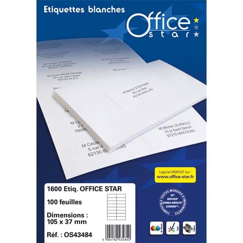 OFFICE STAR Boîte de 400 étiquettes multi-usage Blanches 105X148,5mm OS43483 photo du produit Principale L