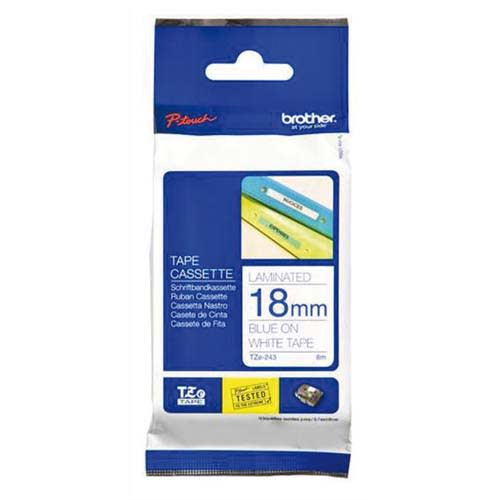 BROTHER Ruban pour PTOUCH laminé Bleu/Blanc 18mmx8m TZE243 photo du produit Principale L