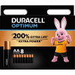 DURACELL Piles alcalines AA Optimum, 1,5V LR6 MX1500, lot de 8 piles photo du produit