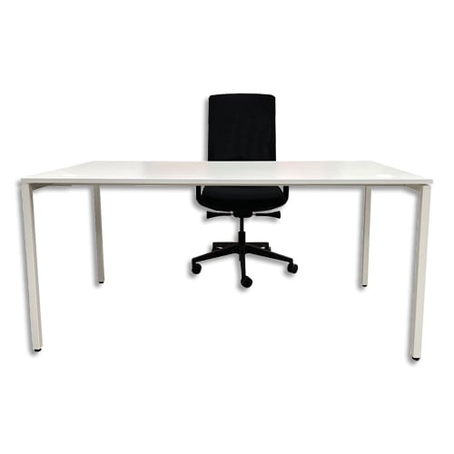 Bureau bench 4 pieds PRIMA 140 x 140 cm. Hauteur 73cm. Plateau mélaminé 19mm Blanc et piètement blanc photo du produit Principale L