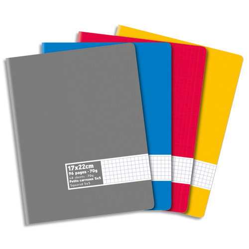 Cahier piqûre 17x22 96 pages petits carreaux 5x5 70g. Couverture carte assortie photo du produit Principale L