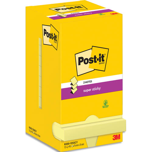 POST-IT Lot de 12 recharges repositionnables ZNOTES SUPERSTICKY 90 feuilles. Format 7,6 x 7,6cm. Jaune photo du produit