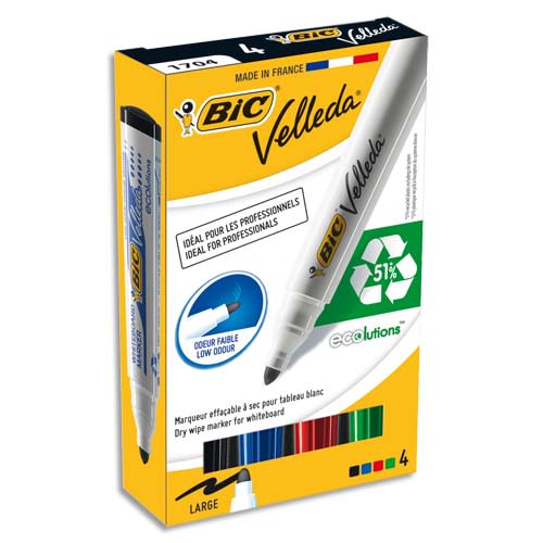 Achetez BIC Velleda 1701 ECOlutions Feutres pour Tableau Blanc Effaçables à  Sec à Pointe Conique ..