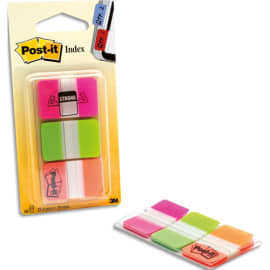 POST-IT Blister de 3 x 22 marque-pages rigides 25x44 mm, transparent  liseret Orange/Rose/vert ≡ CALIPAGE