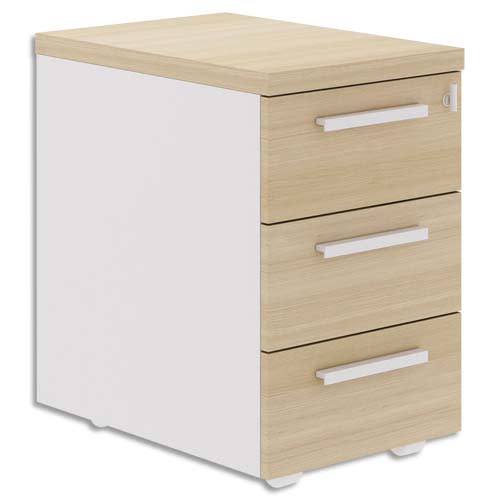 GAUTIER OFFICE Caisson mobile 3 tiroirs Brabant Chêne Blanc - Dimensions : L42 x H65 x P60 cm photo du produit Principale L