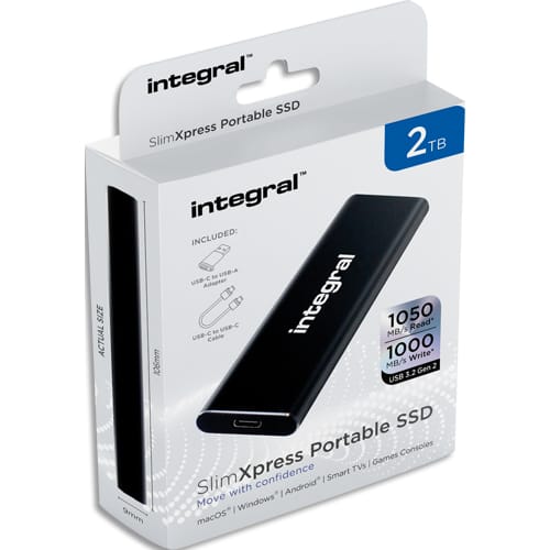 INTEGRAL Disque SSD portable externe Slim 2 To - Lecture 1050