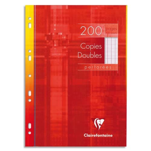 CLAIREFONTAINE Copies doubles perforées Blanche 21x29,7cm 200 pages grands carreaux Seyès 90g étui carton photo du produit Principale L