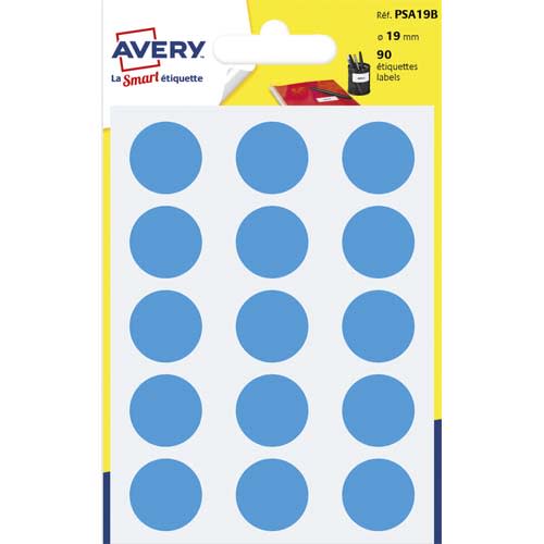 AVERY Sachet de 90 pastilles Ø19 mm. Ecriture manuelle. Coloris Bleu. photo du produit Principale L