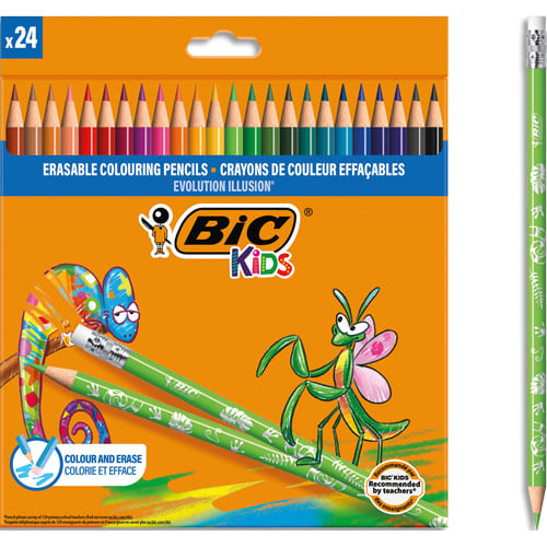 BIC KIDS Evolution Illusion Crayons de Couleur Effaçables - Couleurs Assorties, Étui Carton de 24 photo du produit