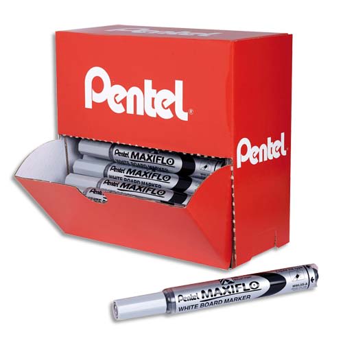 Pentel MAXIFLO - Pack de 12 marqueurs effaçables - pointe ogive - noir