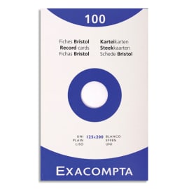 EXACOMPTA Etui de 100 fiches bristol non perforées 125x200mm unies Blanc photo du produit