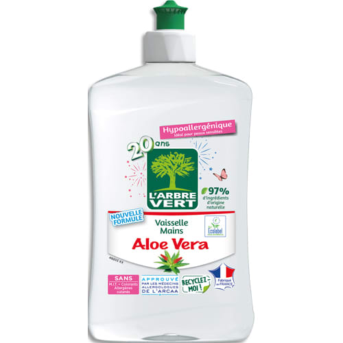 L'ARBRE VERT Flacon de 500 ml Liquide vaisselle mains parfum aloe vera Ecolabel photo du produit Principale L