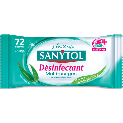 Lingettes désinfectantes multi-usages 4 actions Sanytol - Citron vert - 72  Lingettes - Produits d'entretien - Creavea