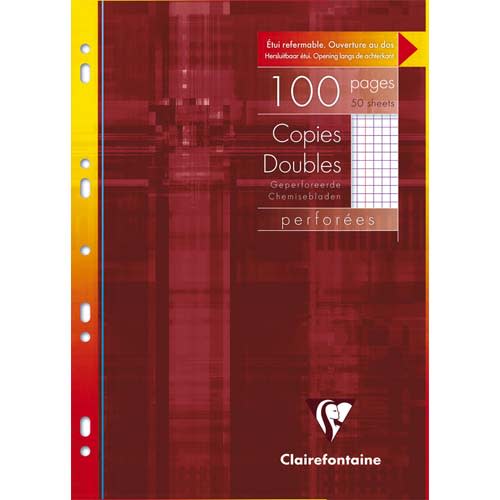 CLAIREFONTAINE Etui 100 pages copies doubles perforées Blanches grand format A4 petits carreaux 5x5 margé photo du produit Principale L