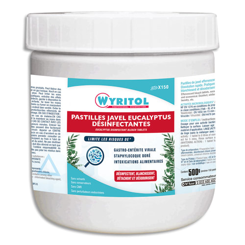 WYRITOL Boîte de 150 Pastilles de Javel effervescentes parfum Eucalyptus photo du produit