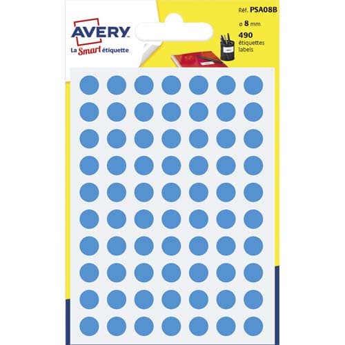 AVERY Sachet de 490 pastilles Ø8 mm. Ecriture manuelle. Coloris Bleu. photo du produit Principale L