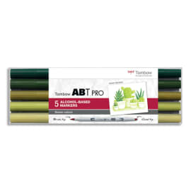 TOMBOW Set 5 marqueur à base d'alcool ABT PRO, pointe en nylon et pointe biseautée, Couleur vert. photo du produit