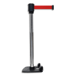 VISO Poteau acier chromé H99 cm + enrouleurs à sangle rouge L2m x H5cm, base lestée à roulettes D31/32 cm photo du produit