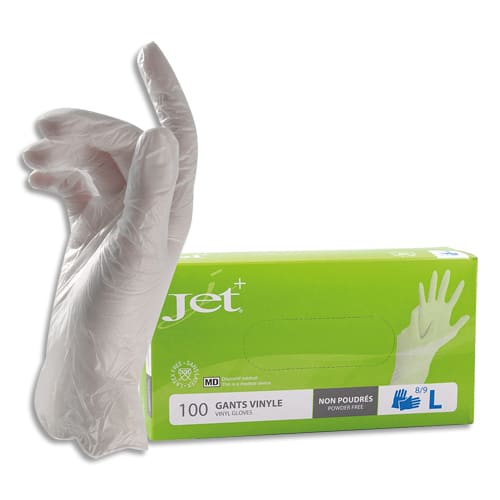 Boîte de 100 Gants en vinyle non poudré dispositif médical longueur 24 cm Taille 9 photo du produit Principale L