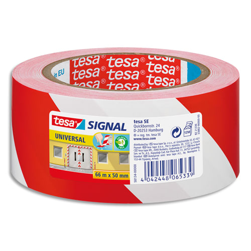 TESA Ruban adhésif Signal Universal Rouge et Blanc, polypropylène, pour marquage, 52 microns, 66 m x 50mm photo du produit Principale L