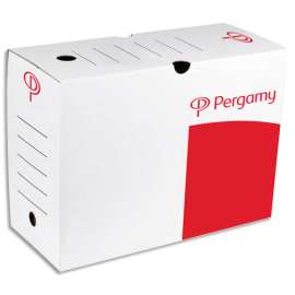 PERGAMY Bo&icirc;te archive dos 15 cm. Montage manuel. Kraft ondul&eacute;. Blanc imprim&eacute; rouge photo du produit