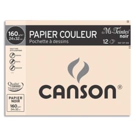 CANSON Pochette de 12 feuilles papier dessin MI-TEINTES 160g 24x32cm Noir Ref-317104 photo du produit