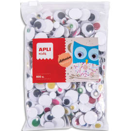 APLI KIDS Sachets de 600 yeux mobiles ronds adhésifs, couleurs assorties photo du produit