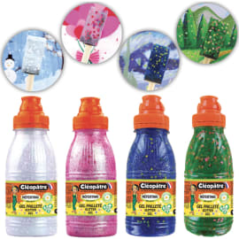 CLEOPATRE Lot de 4 flacons de gels pailletés déco en 250 ml (cœur, prairie, neige, nuit étoilée) photo du produit