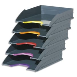 DURABLE Set de 5 Corbeilles à courrier Varicolor en ABS - capa.500 feuilles. L25,5xH5,5xP33cm - Assortis photo du produit