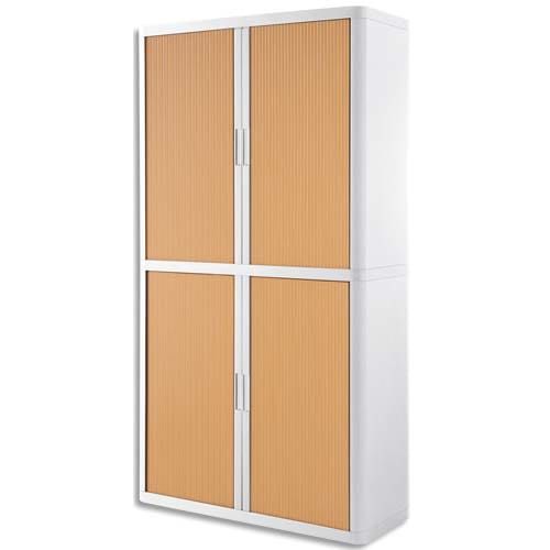 PAPERFLOW EasyOffice armoire démontable corps en PS teinté Blanc rideau Hêtre - Dim L110x H204x P41,5 cm photo du produit Principale L