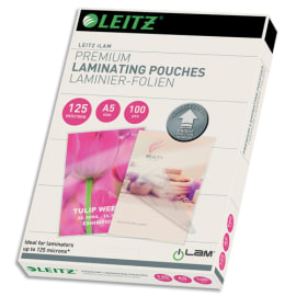 LEITZ Pochettes de plastification, 125 microns par face, format A5, boîte de 100, brillant, 74930000 photo du produit