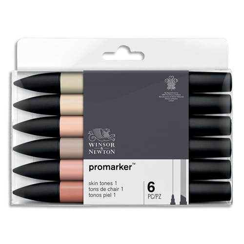 WINSOR & NEWTON 6 marqueurs double pointe PROMARKER. Tons chair 1