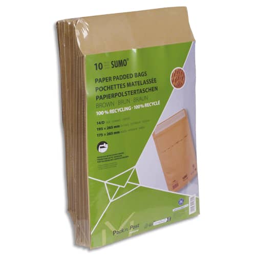 GPV Paquets de 10 pochettes kraft recyclé SUMO format D 195x265 bande de protection photo du produit Principale L