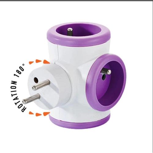 WATT & CO Multiprise triplite WattBall, 2 prises 16A+1 prise 6A+1 USB 2,1A Violet photo du produit Principale L